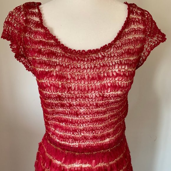 1950s Raspberry Ribbon Dress - Picture 2 of 6